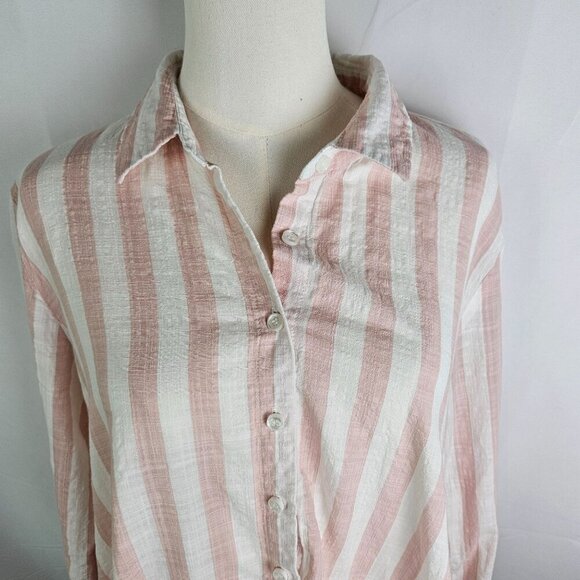 Shana Large Pink White Striped Long Sleeve Button Shirt Printed Back Artsy - Picture 4 of 11